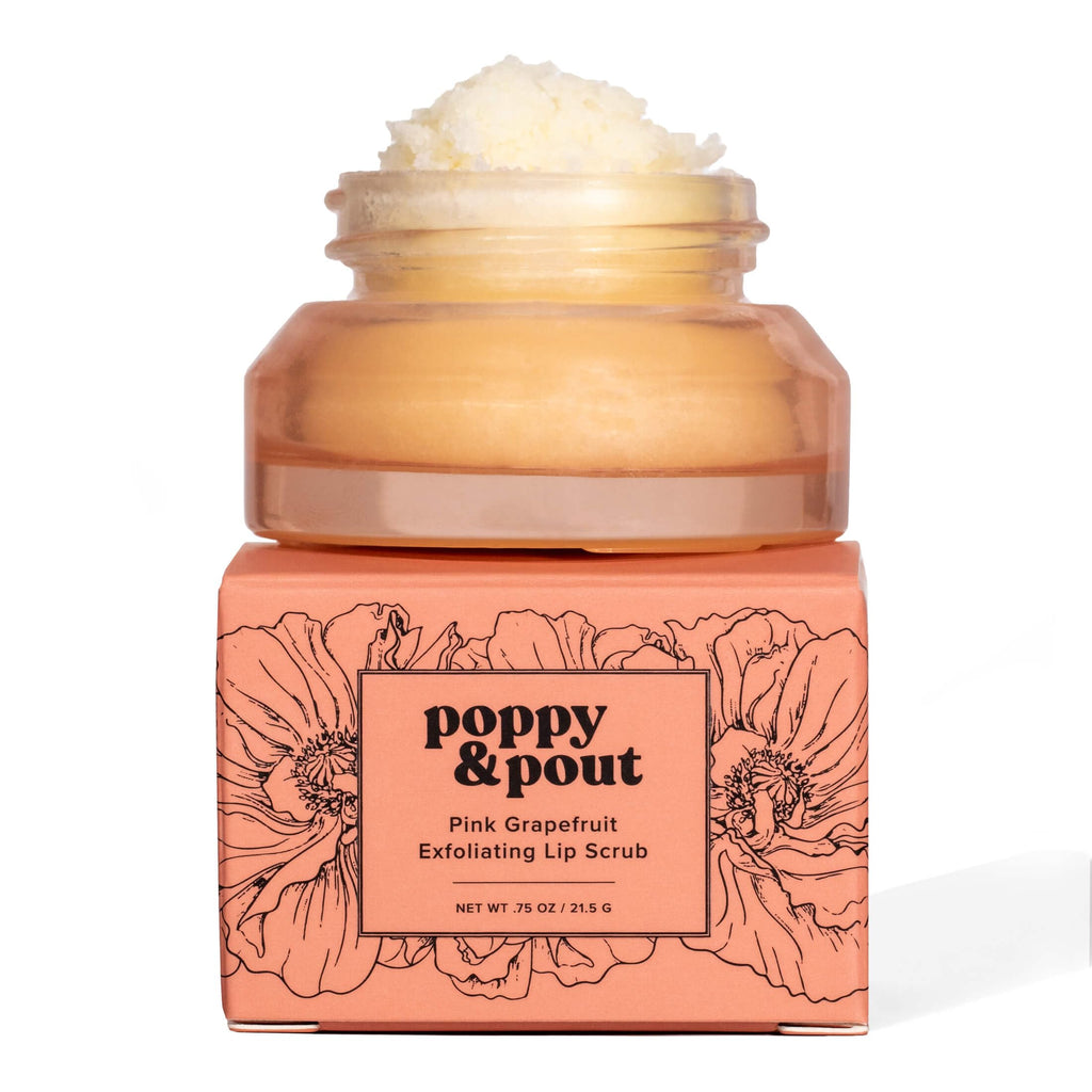 Poppy & Pout Natural Lip Scrub – Pink Grapefruit, Cruelty-Free, Recyclable Glass Jar