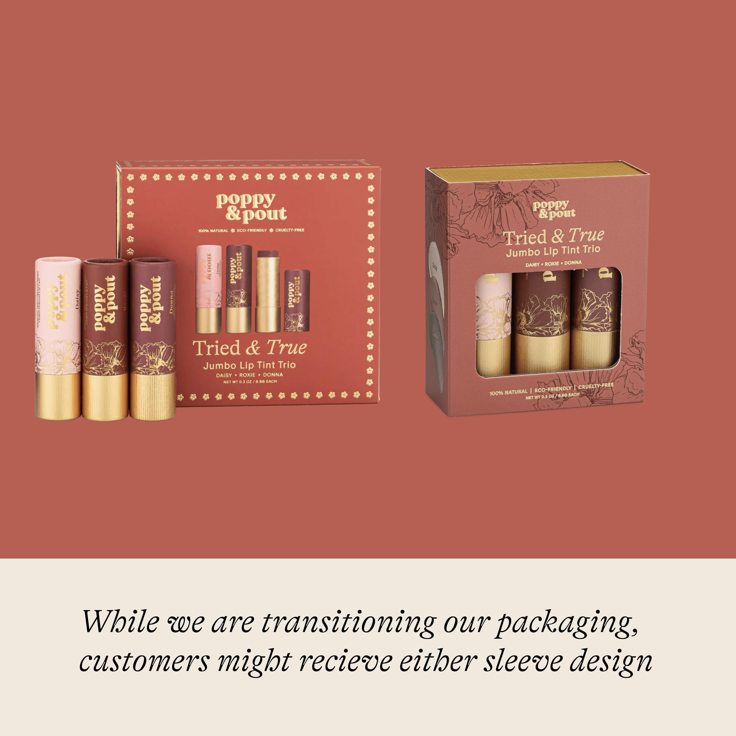Poppy & Pout All Natural Lip Tints – 3-Pack Tried & True Trio (Daisy, Roxie, Donna)