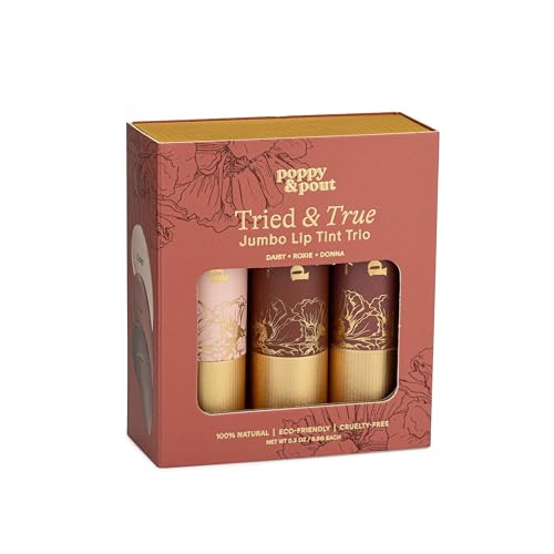 Poppy & Pout All Natural Lip Tints – 3-Pack Tried & True Trio (Daisy, Roxie, Donna)