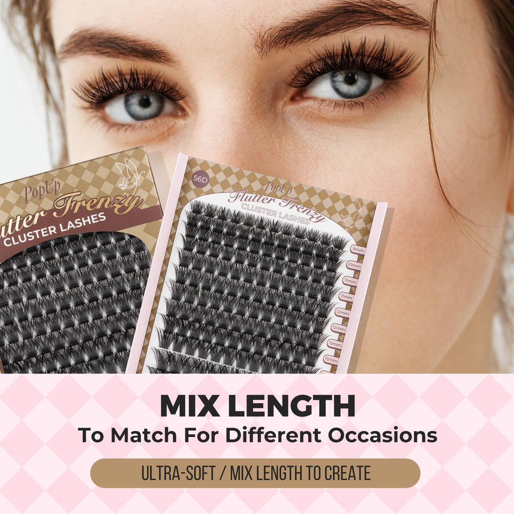 PopUp Cluster Lashes 168pcs Wispy Lashes – DIY D Curl Clusters 9-18mm Mix