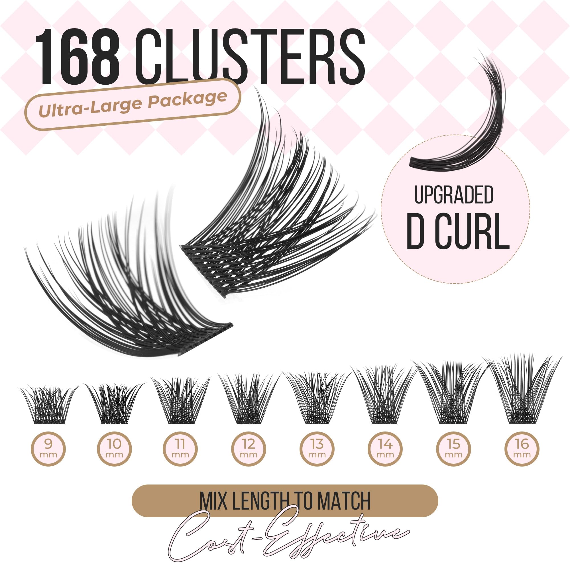 PopUp Cluster Lashes 168pcs Wispy Lashes – DIY D Curl Clusters 9-18mm Mix