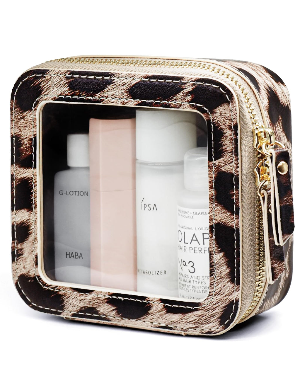 Popvibe Clear Leopard Makeup Bag – Compact Faux Leather Pouch for Purse, Travel & On-the-Go Essentials