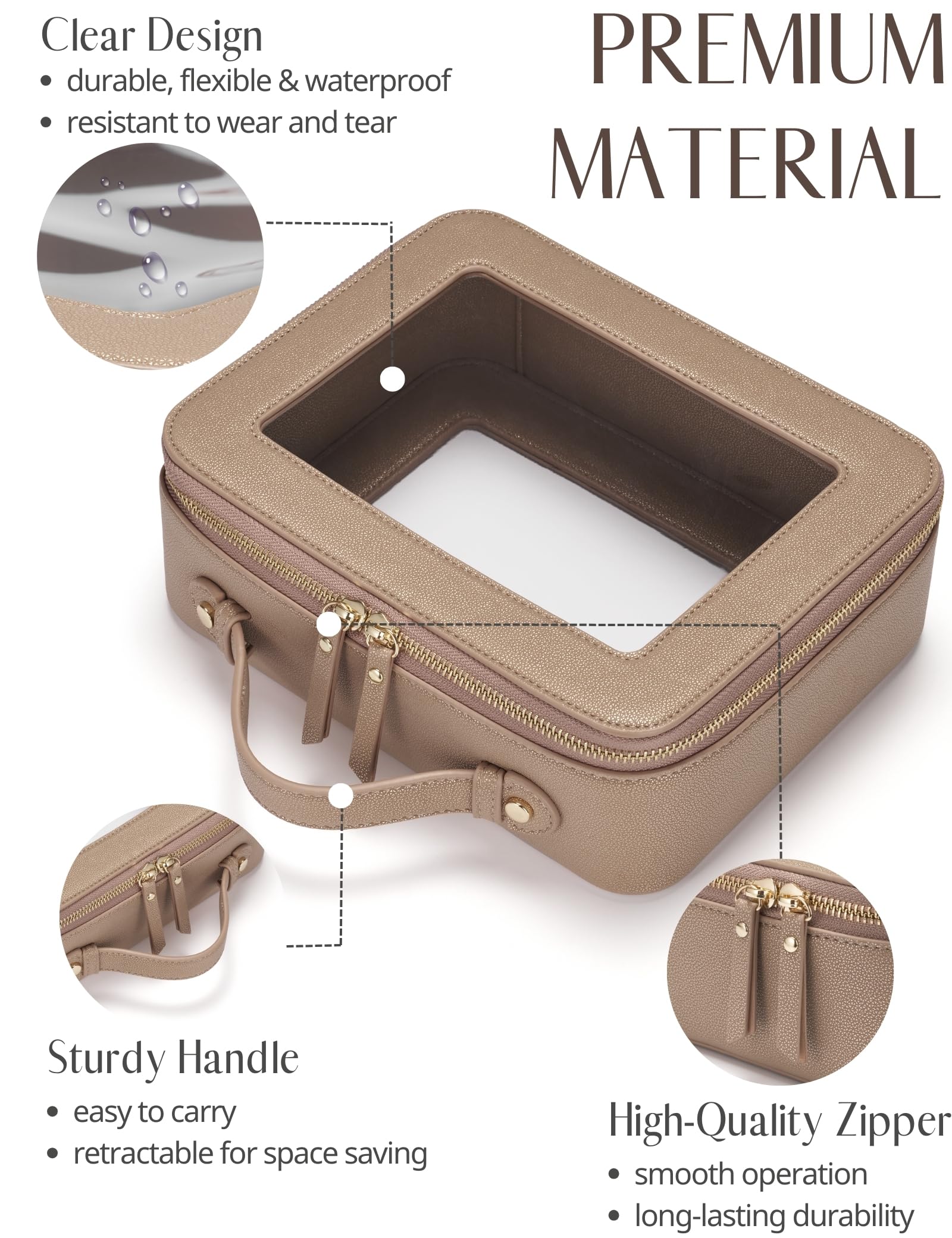 Popvibe Clear Makeup Bag – Transparent Travel Case with Gold Hardware, Large
