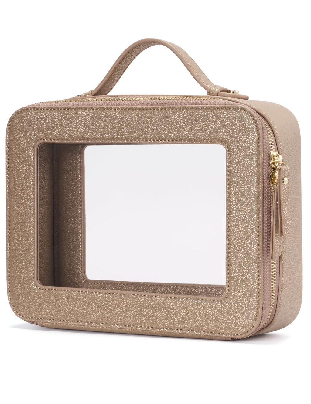 Popvibe Clear Makeup Bag – Transparent Travel Case with Gold Hardware, Large