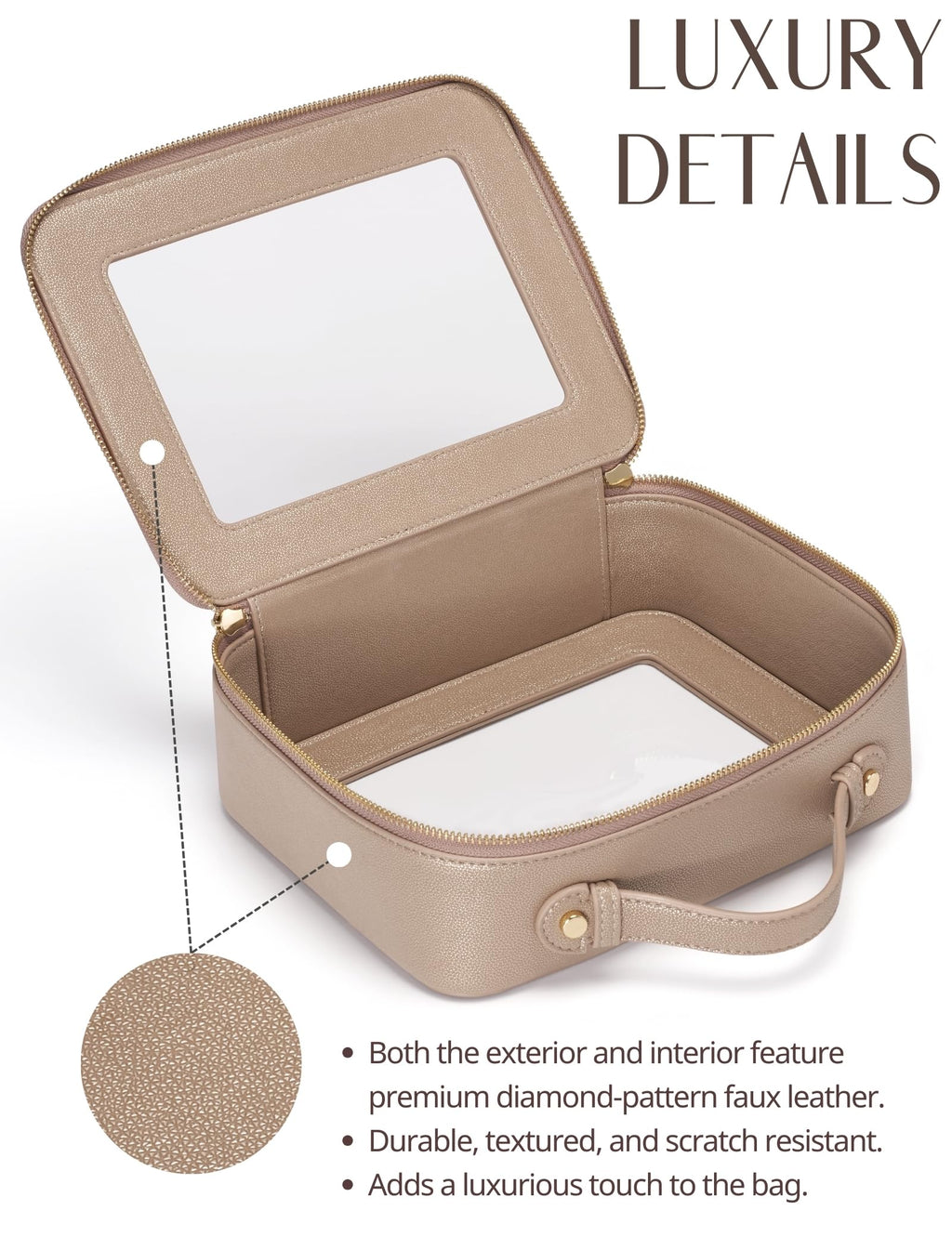 Popvibe Clear Makeup Bag – Transparent Travel Case with Gold Hardware, Large