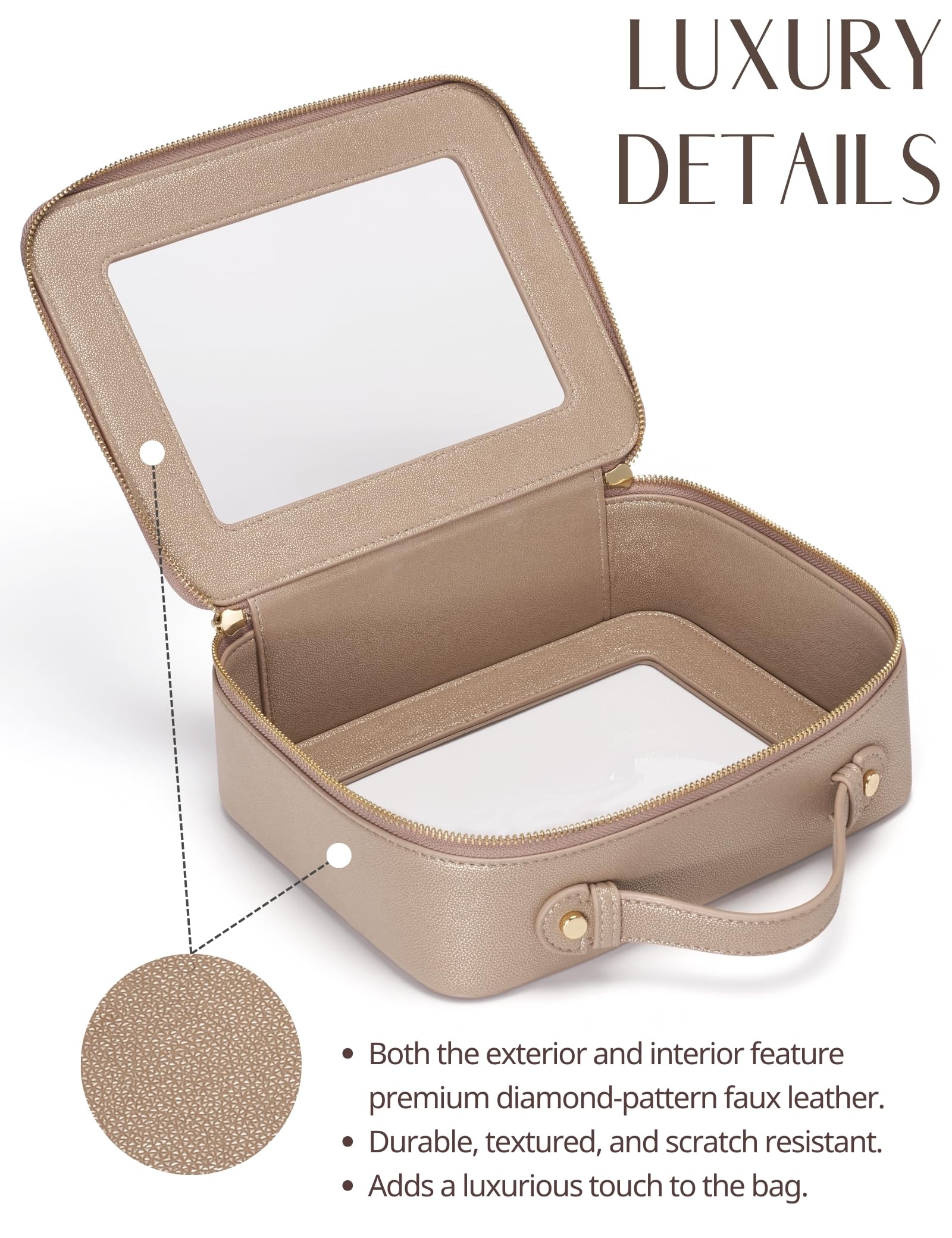 Popvibe Clear Makeup Bag – Transparent Travel Case with Gold Hardware, Large