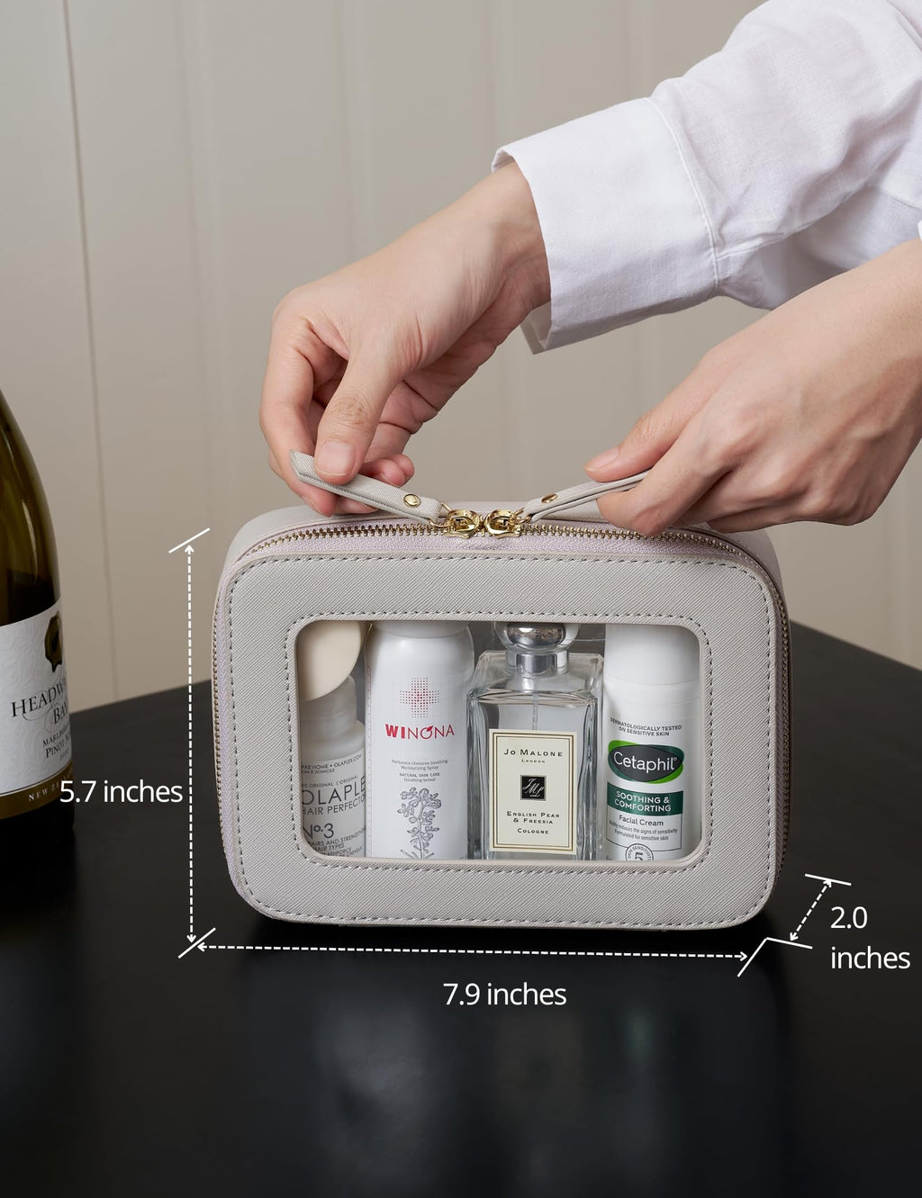 Popvibe Clear Makeup Case – TSA-Approved Transparent Cosmetic Bag, Beige Grey, Travel Medium