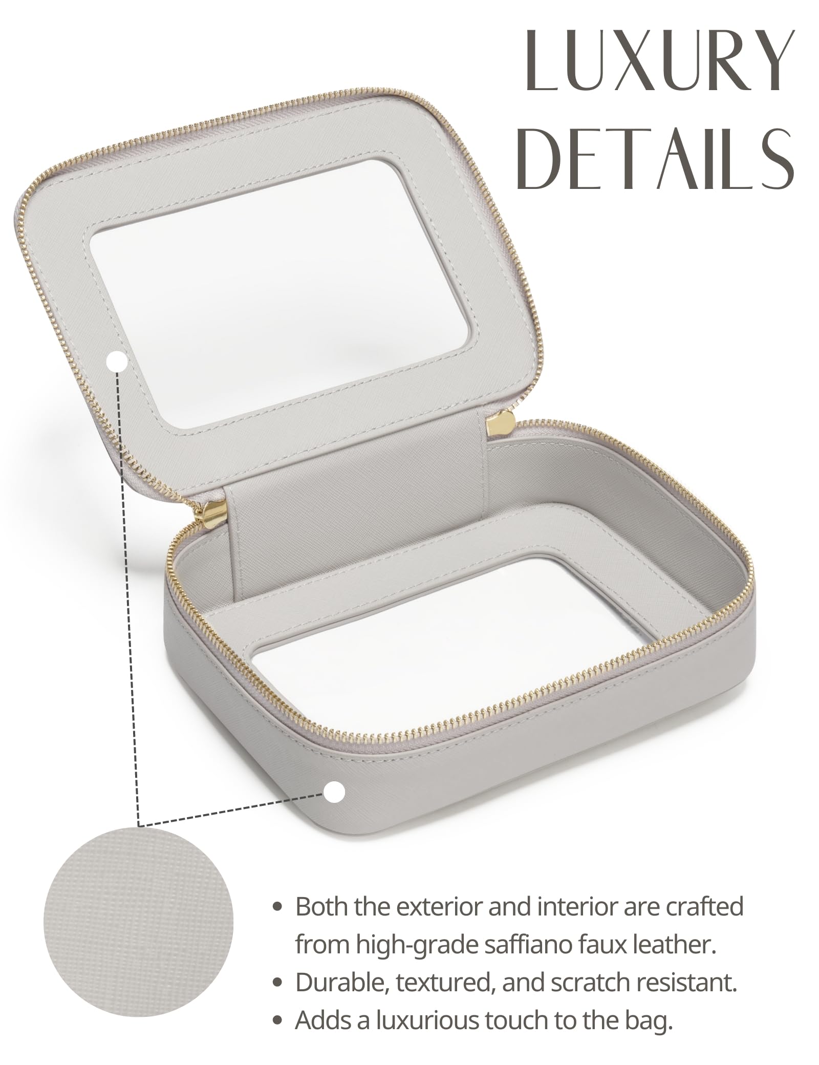Popvibe Clear Makeup Case – TSA-Approved Transparent Cosmetic Bag, Beige Grey, Travel Medium