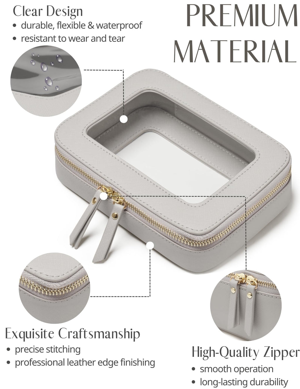 Popvibe Clear Makeup Case – TSA-Approved Transparent Cosmetic Bag, Beige Grey, Travel Medium