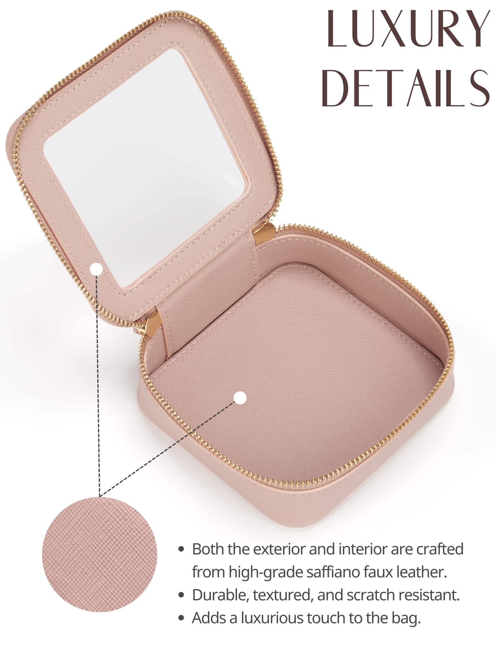 Popvibe Small Clear Pink Makeup Bag – Mini Leather Cosmetic Pouch for Travel & Everyday