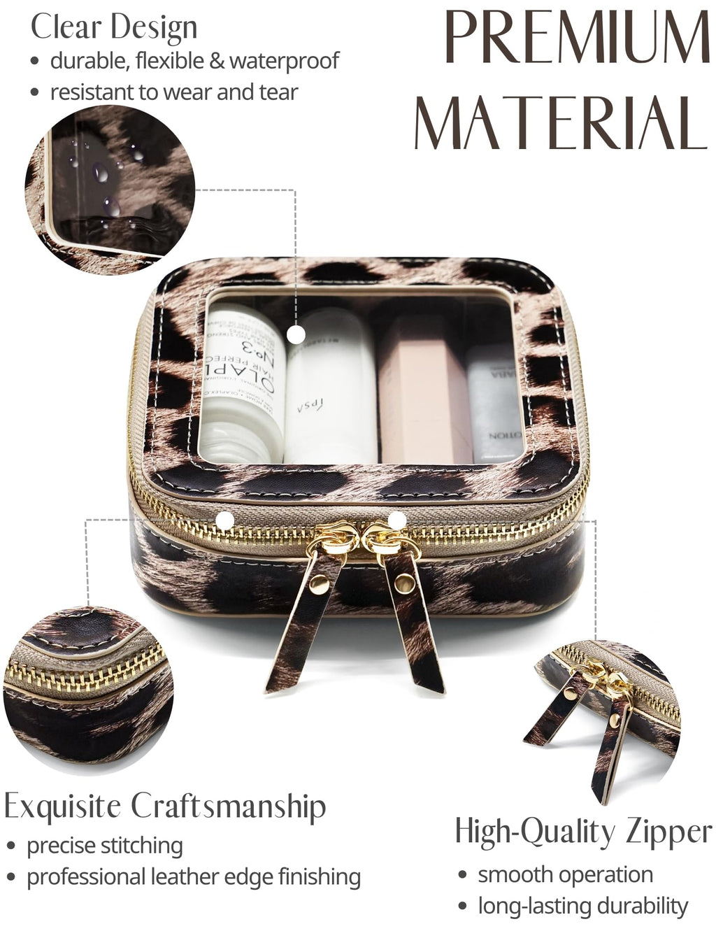 Popvibe Clear Leopard Makeup Bag – Compact Faux Leather Pouch for Purse, Travel & On-the-Go Essentials