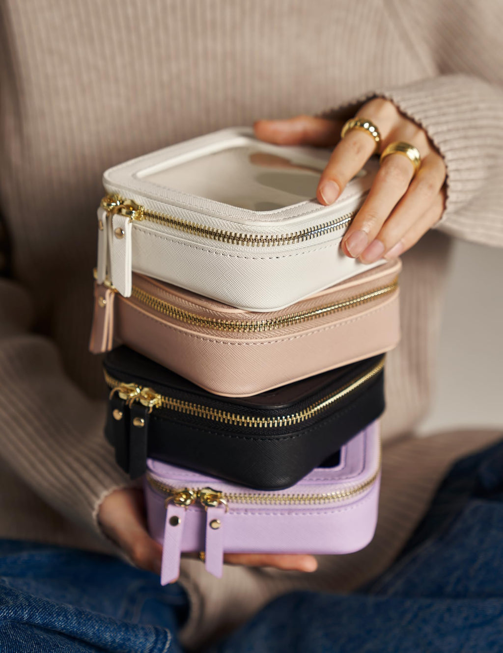 Popvibe Small Clear Pink Makeup Bag – Mini Leather Cosmetic Pouch for Travel & Everyday