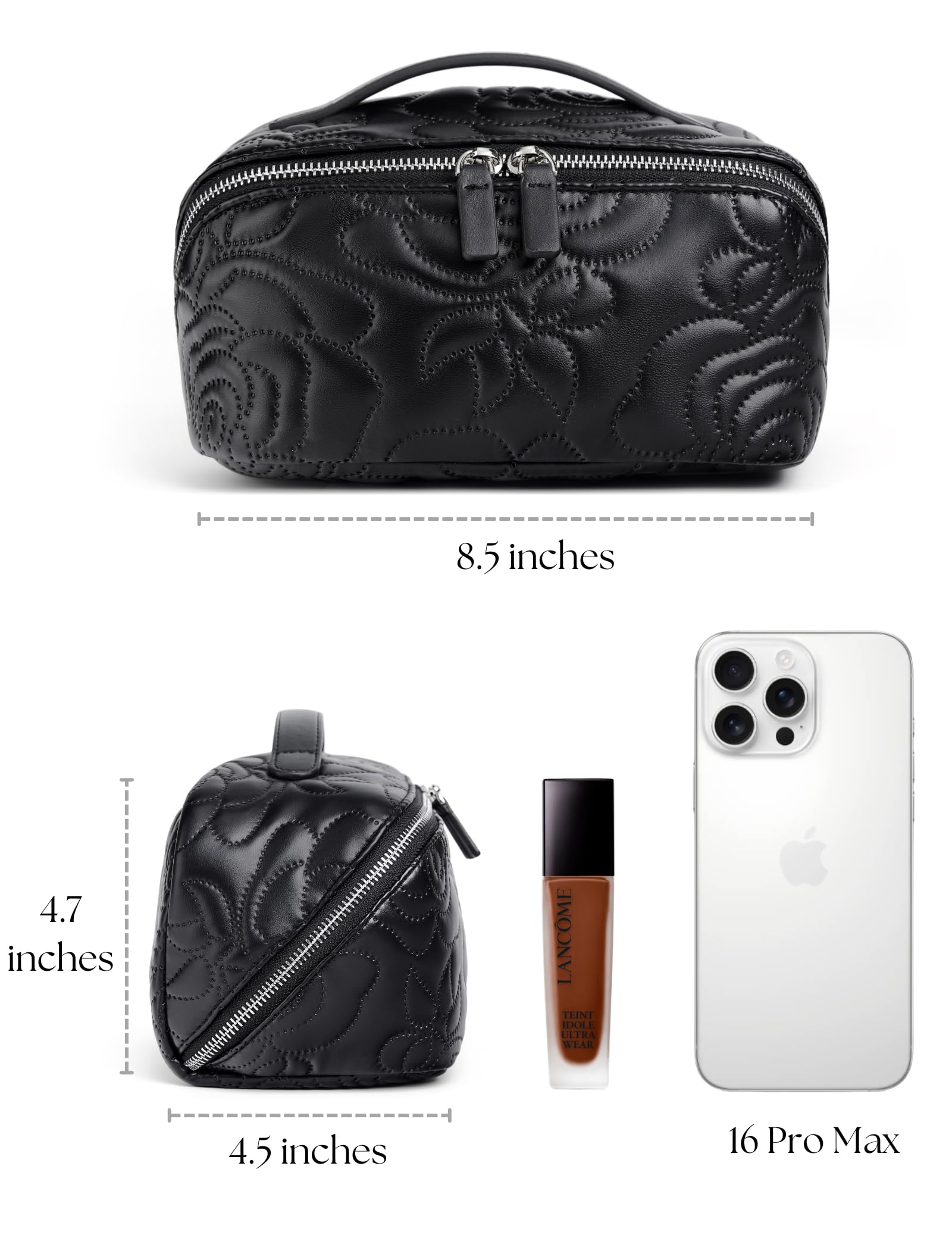 Popvibe Open Flat Makeup Bag | Large Capacity Travel Cosmetic Case for Women – Black