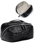 Popvibe Open Flat Makeup Bag | Large Capacity Travel Cosmetic Case for Women – Black