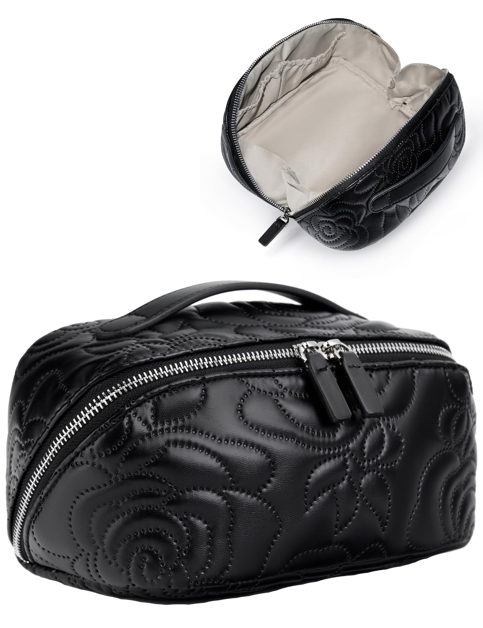 Popvibe Open Flat Makeup Bag | Large Capacity Travel Cosmetic Case for Women – Black