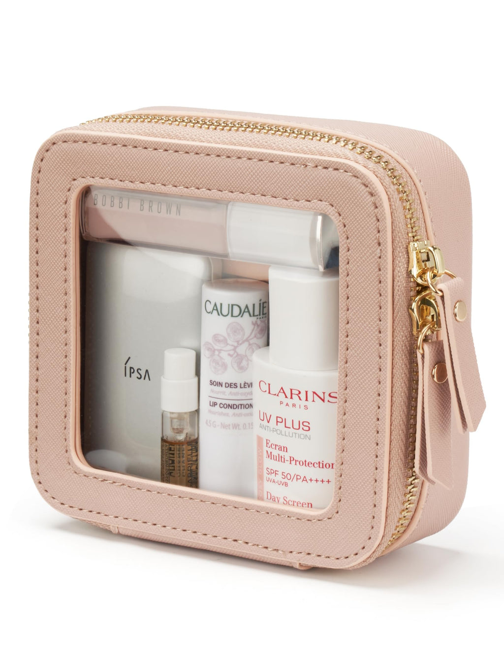 Popvibe Small Clear Pink Makeup Bag – Mini Leather Cosmetic Pouch for Travel & Everyday