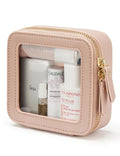 Popvibe Small Clear Pink Makeup Bag – Mini Leather Cosmetic Pouch for Travel & Everyday