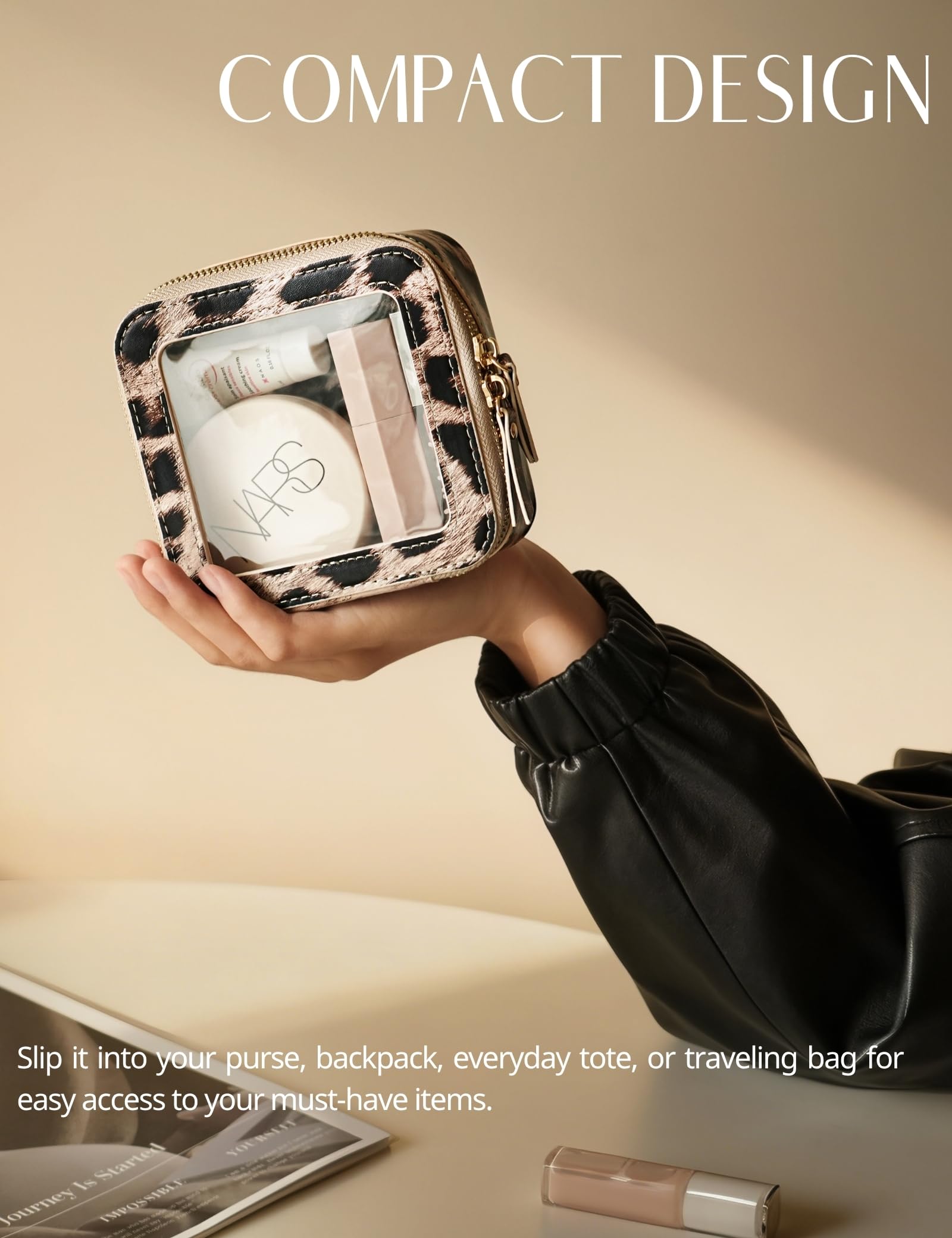 Popvibe Clear Leopard Makeup Bag – Compact Faux Leather Pouch for Purse, Travel & On-the-Go Essentials