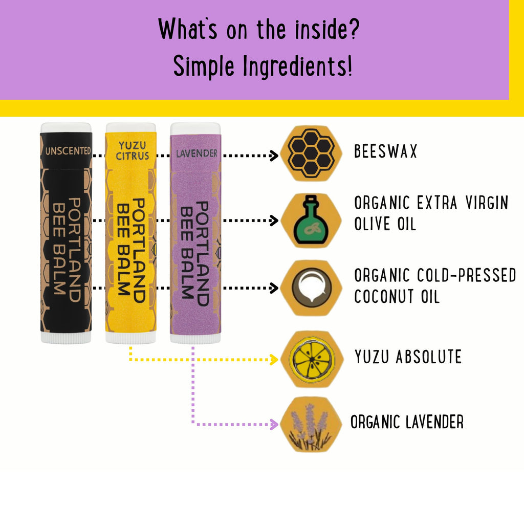 Portland Bee Balm All Natural Lip Balm Set – Unscented, Yuzu & Lavender (9 Count)