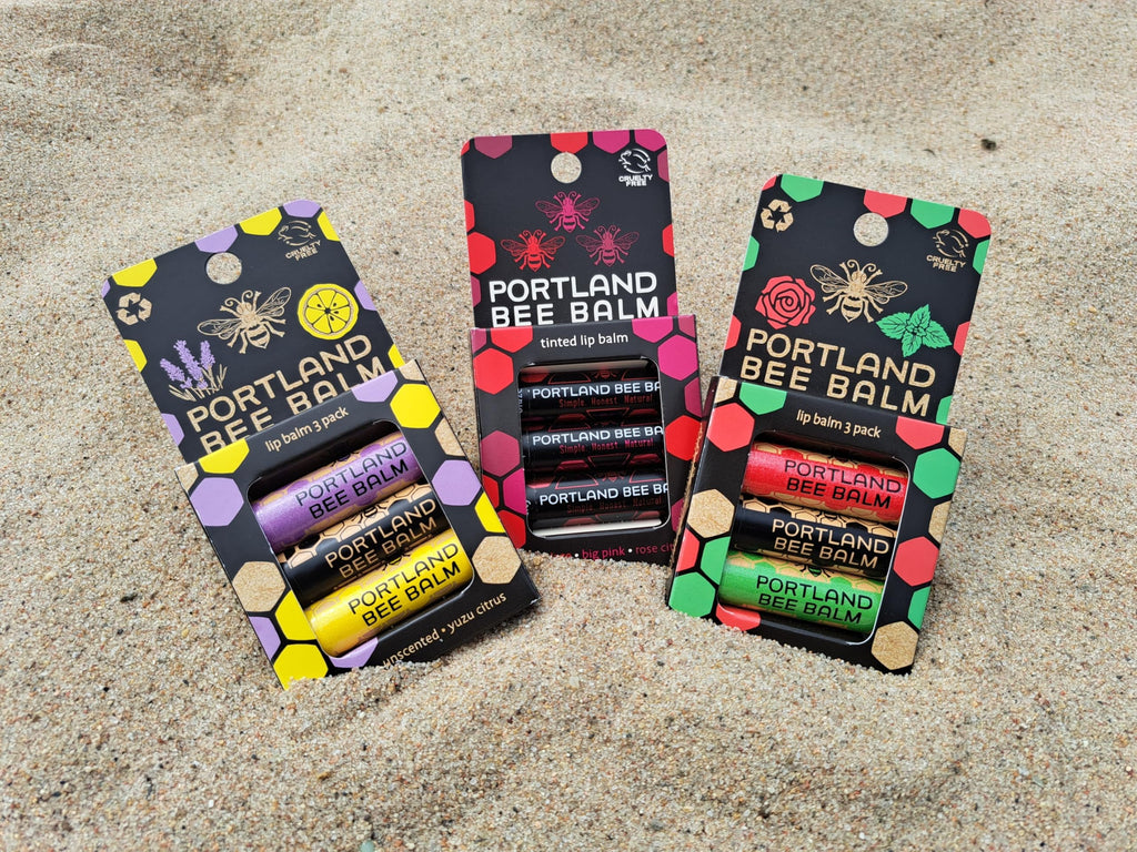Portland Bee Balm All Natural Handmade Lip Balm – Unscented & Oregon Mint + Rose Assortment (3 Count)