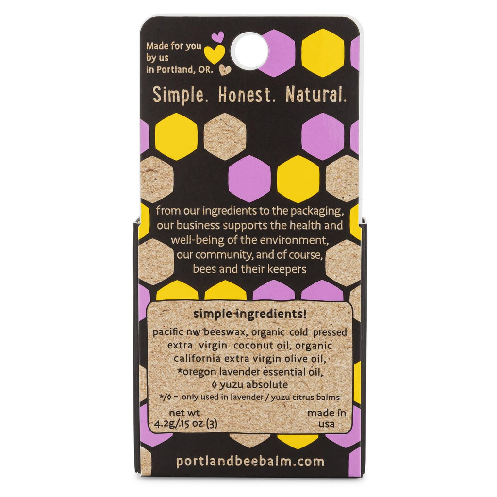Portland Bee Balm All Natural Handmade Lip Balm Set – Unscented, Yuzu Citrus & Lavender (3 Count)