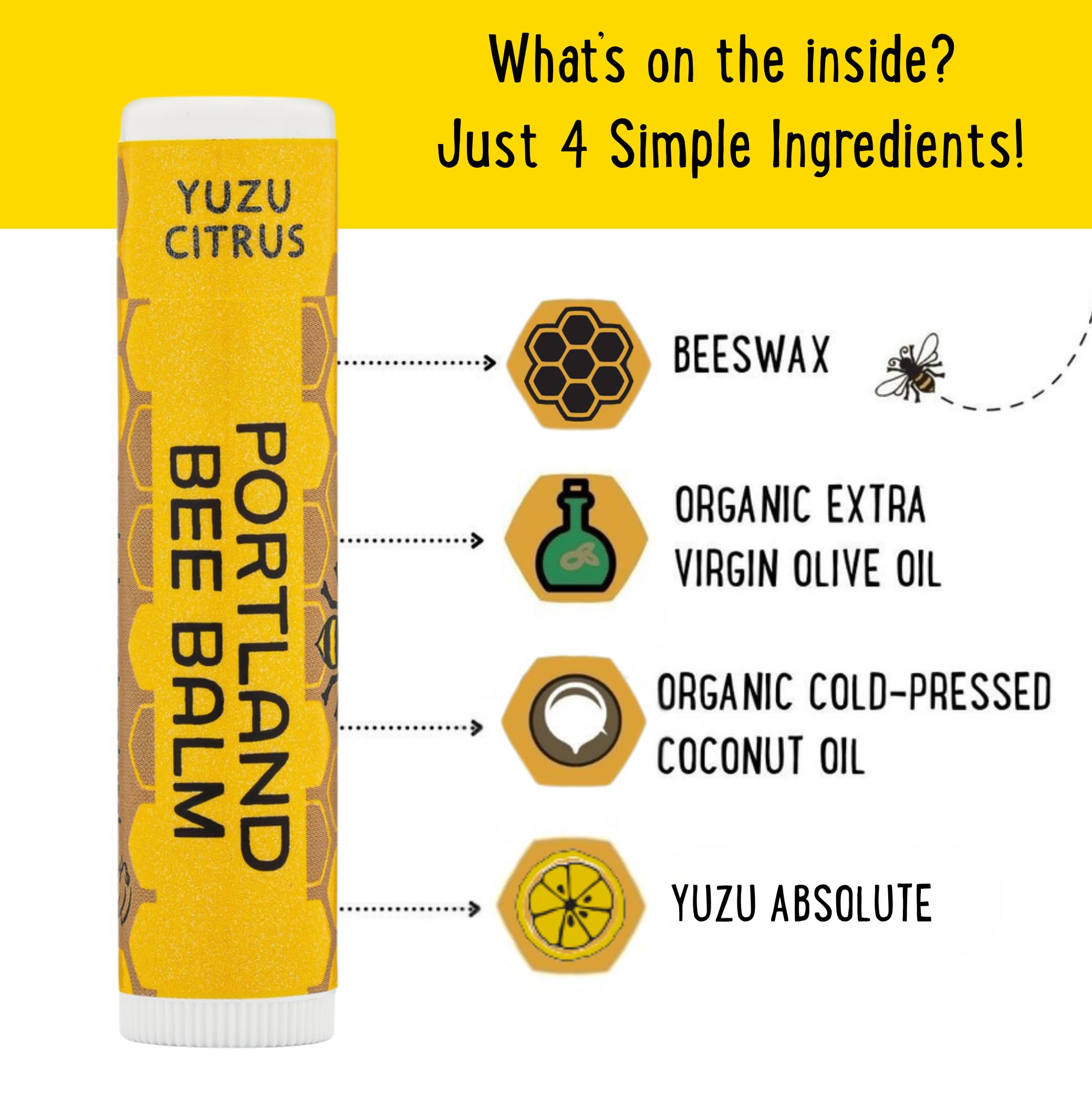 Portland Bee Balm Yuzu Citrus Lip Balm – All-Natural Handmade Beeswax Lip Balm (3 Count)