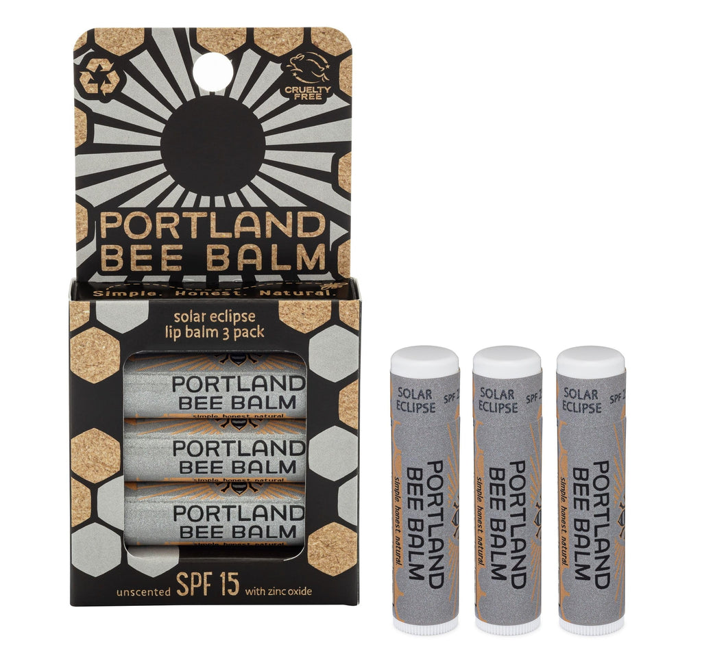 Portland Bee Balm Solar Eclipse SPF 15 Lip Balm – All Natural Handmade Beeswax, 3 Count