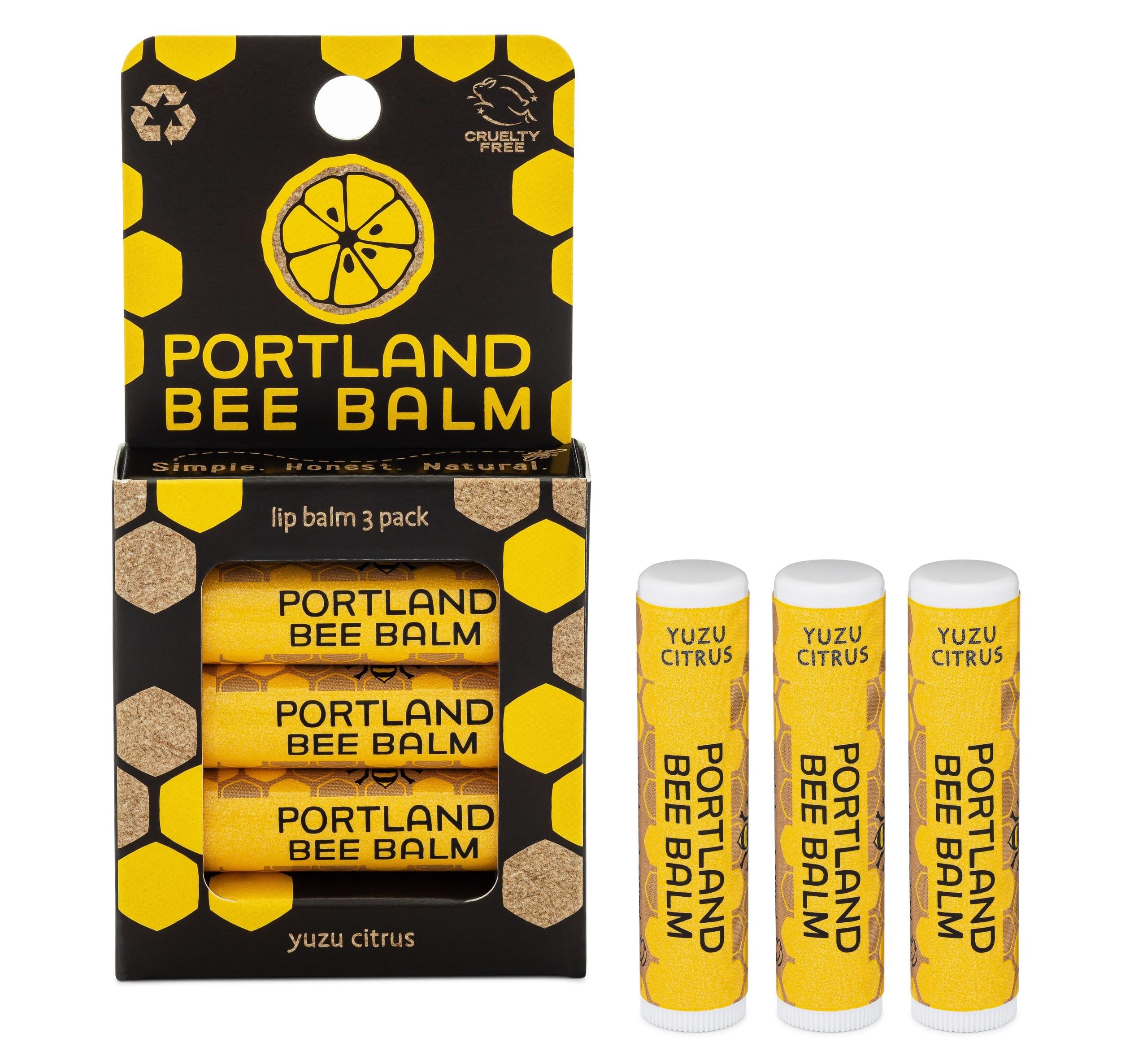 Portland Bee Balm Yuzu Citrus Lip Balm – All-Natural Handmade Beeswax Lip Balm (3 Count)
