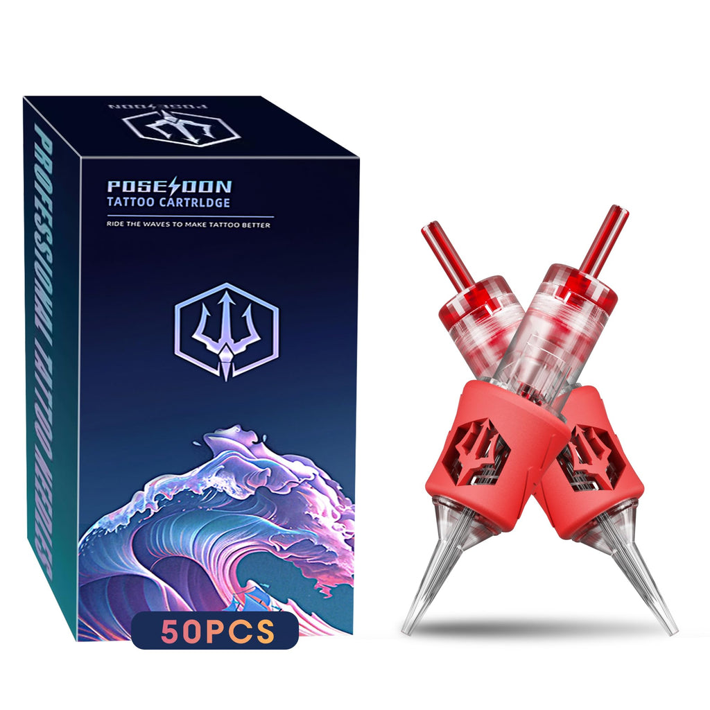 POSEIDON 1007RL Tattoo Cartridge — 50Pcs, #10 Round Liner, Long Taper