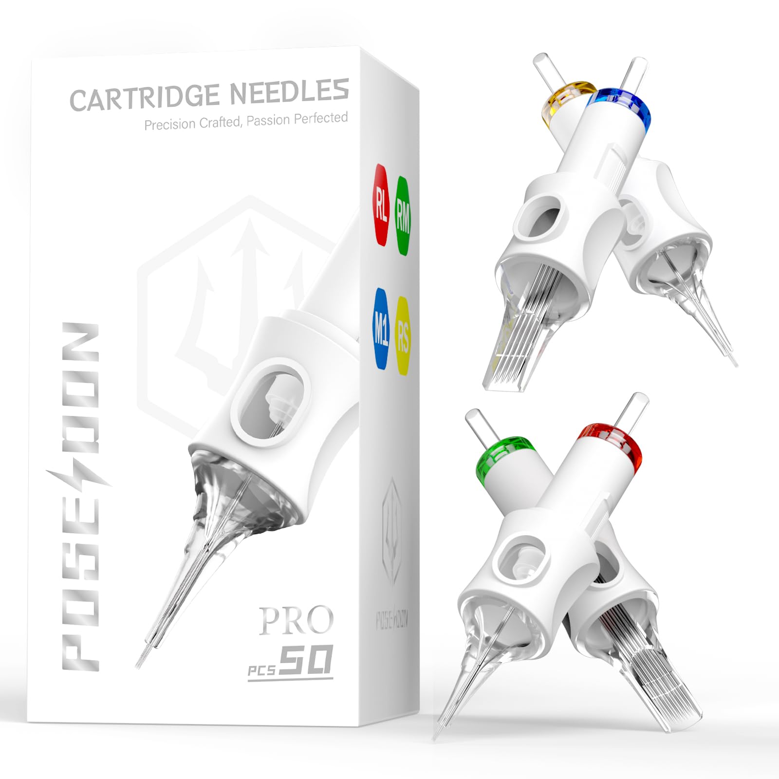 POSEIDON 50-Pack Tattoo Cartridge Needles – Universal Fit, #10 Round Liner (1003RL–1011RL)