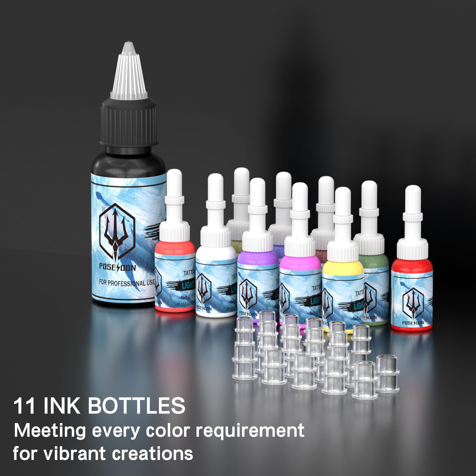 POSEIDON Wireless Rotary Tattoo Machine Kit – 20 Cartridges, Ink Set & Dual Battery Pack | Beginner Friendly