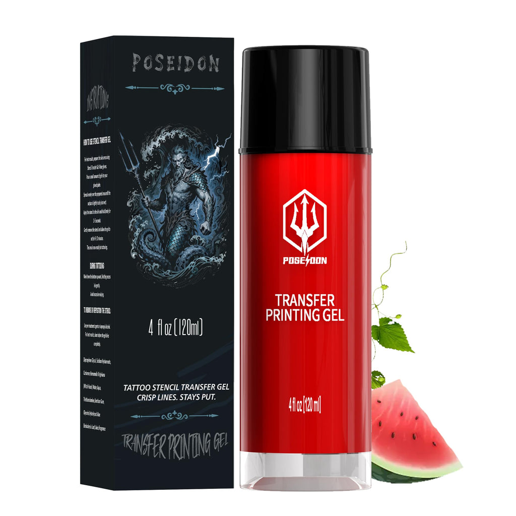 POSEIDON Tattoo Stencil Transfer Gel 4 oz — Crystal-Clear, Long-Lasting, Watermelon Scent