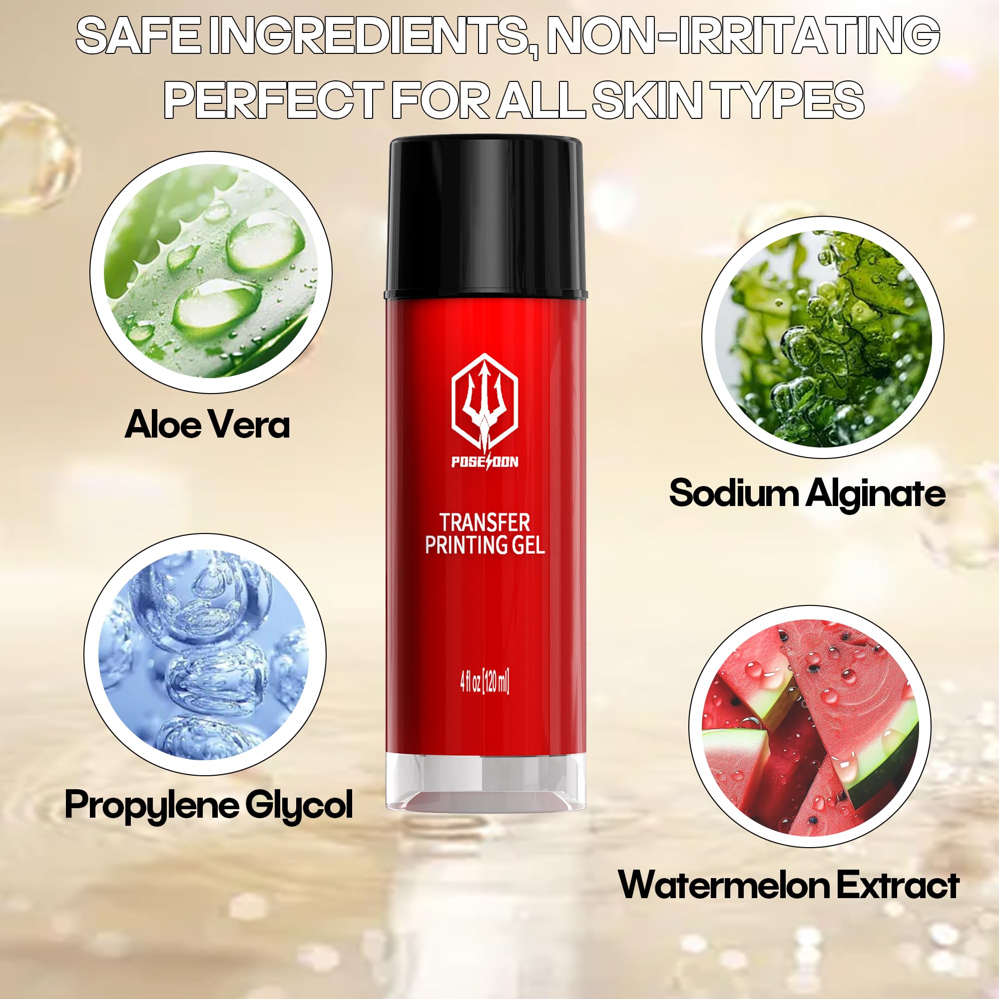 POSEIDON Tattoo Stencil Transfer Gel 4 oz — Crystal-Clear, Long-Lasting, Watermelon Scent
