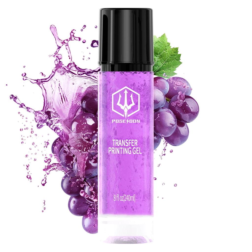 POSEIDON Tattoo Stencil Transfer Gel — 8 oz / 240 ml, Long-Lasting & Smudge-Proof for Paper & Machines (Juicy Grape Scent)