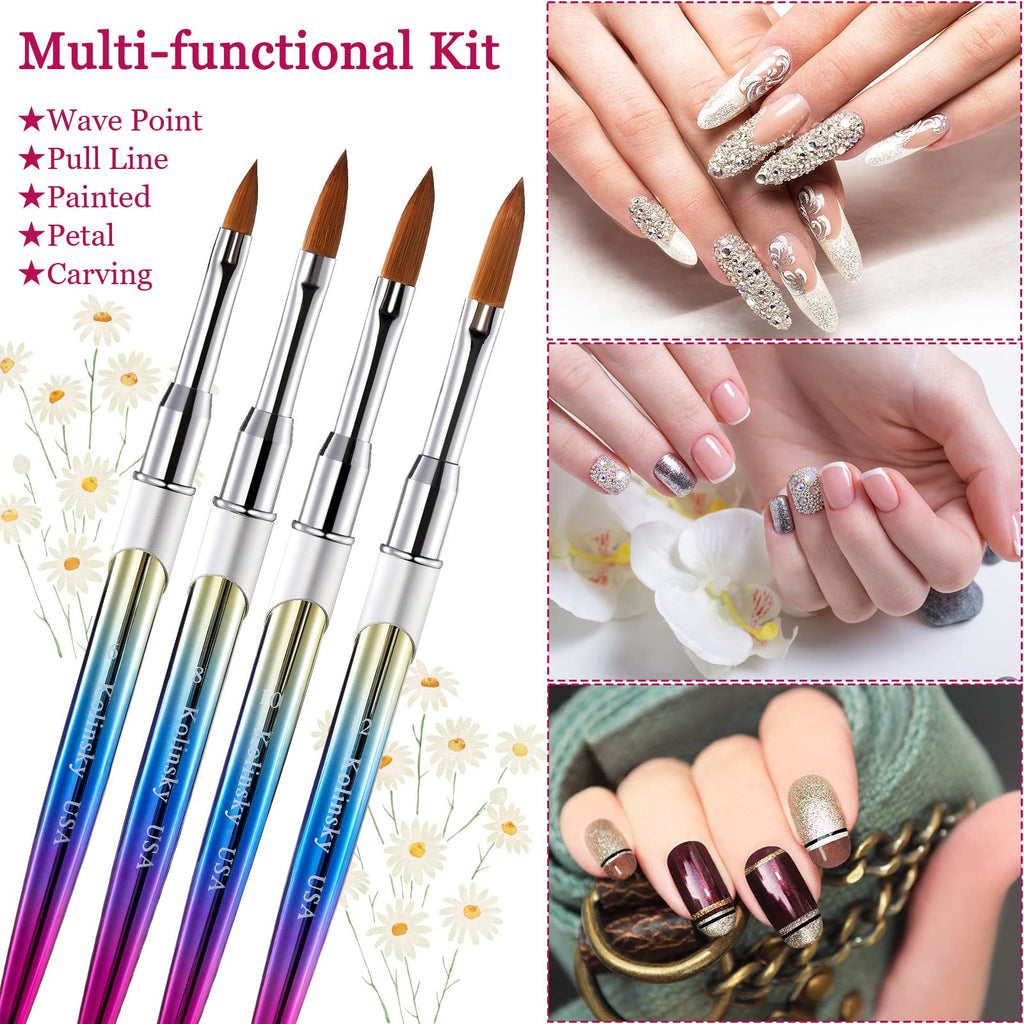Potchen 4-Piece Kolinsky Acrylic Nail Brush Set (Sizes 6–12)
