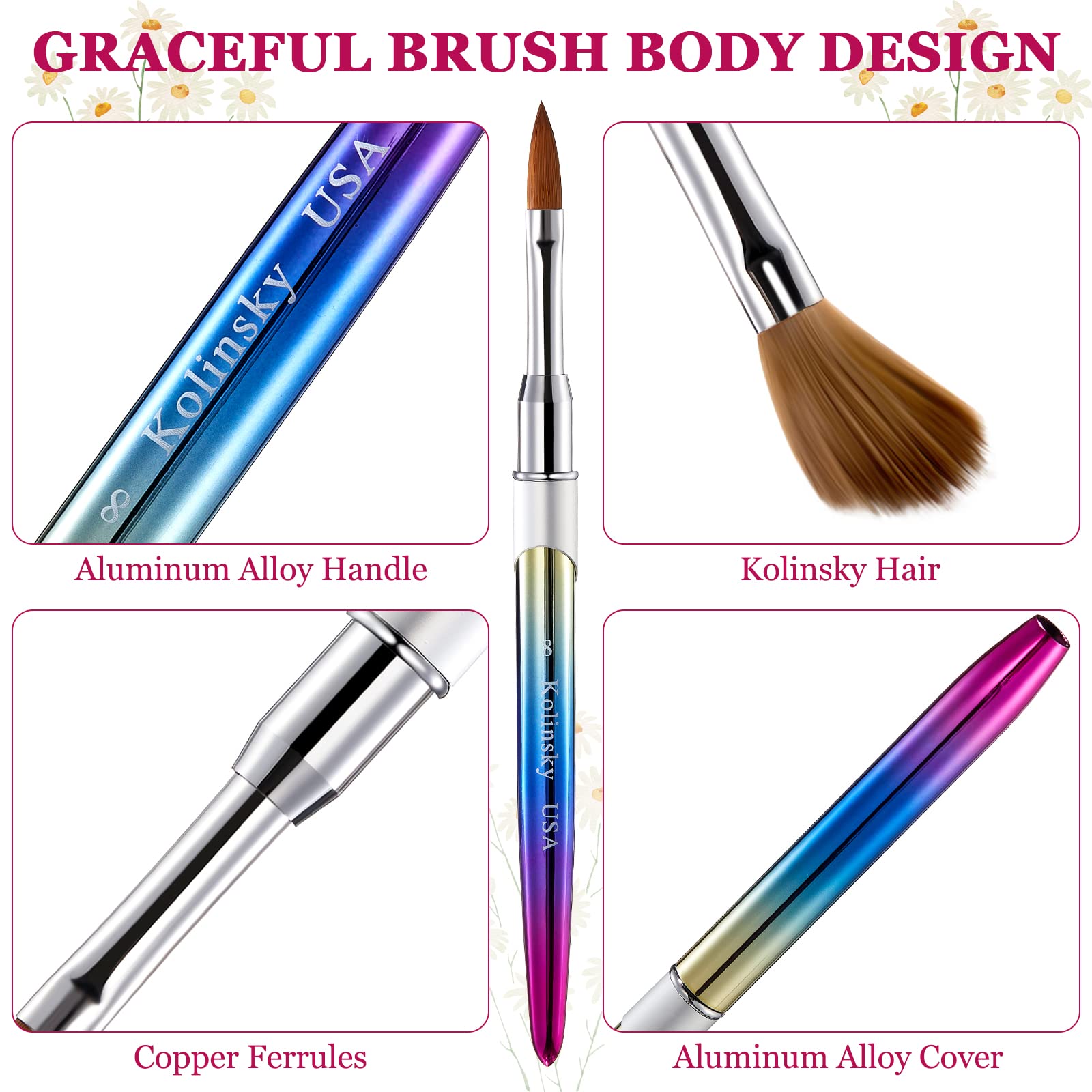 Potchen 4-Piece Kolinsky Acrylic Nail Brush Set (Sizes 6–12)