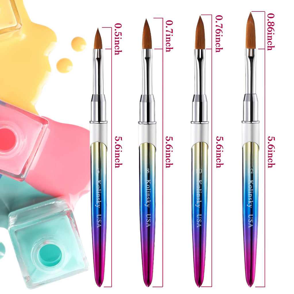 Potchen 4-Piece Kolinsky Acrylic Nail Brush Set (Sizes 6–12)