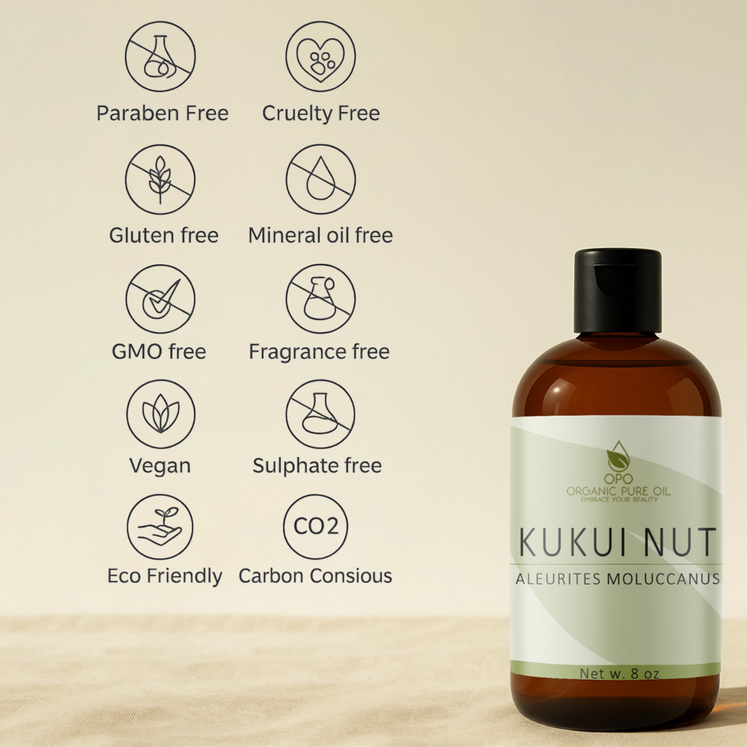 Pousutong Kukui Nut Oil – 8 oz Pure Carrier Oil for Hair & Skin