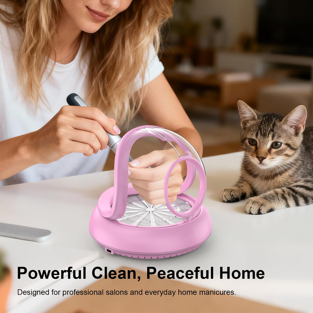 PowCube Nail Dust Collector with Transparent Airflow Shield – 5000RPM Ultra Quiet Vacuum (Pink)