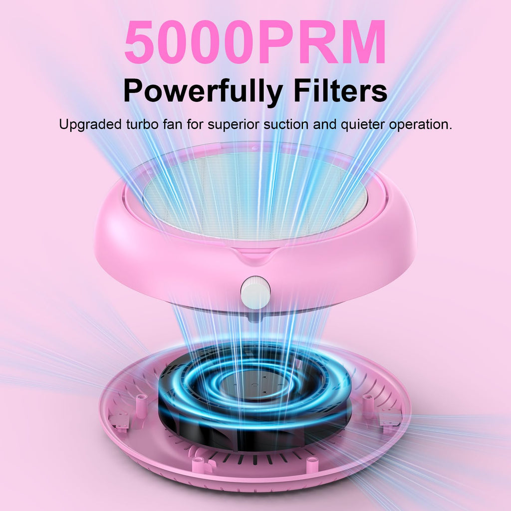 PowCube Nail Dust Collector with Transparent Airflow Shield – 5000RPM Ultra Quiet Vacuum (Pink)