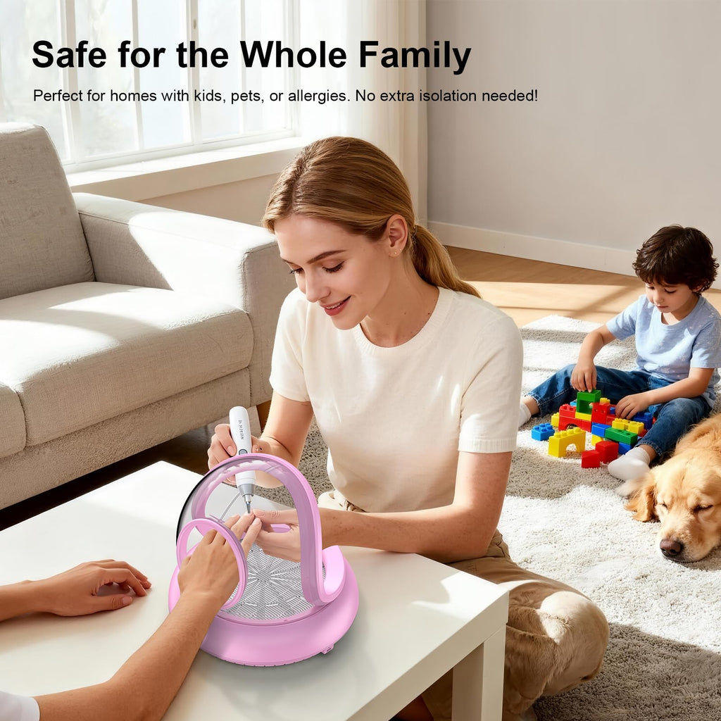 PowCube Nail Dust Collector with Transparent Airflow Shield – 5000RPM Ultra Quiet Vacuum (Pink)