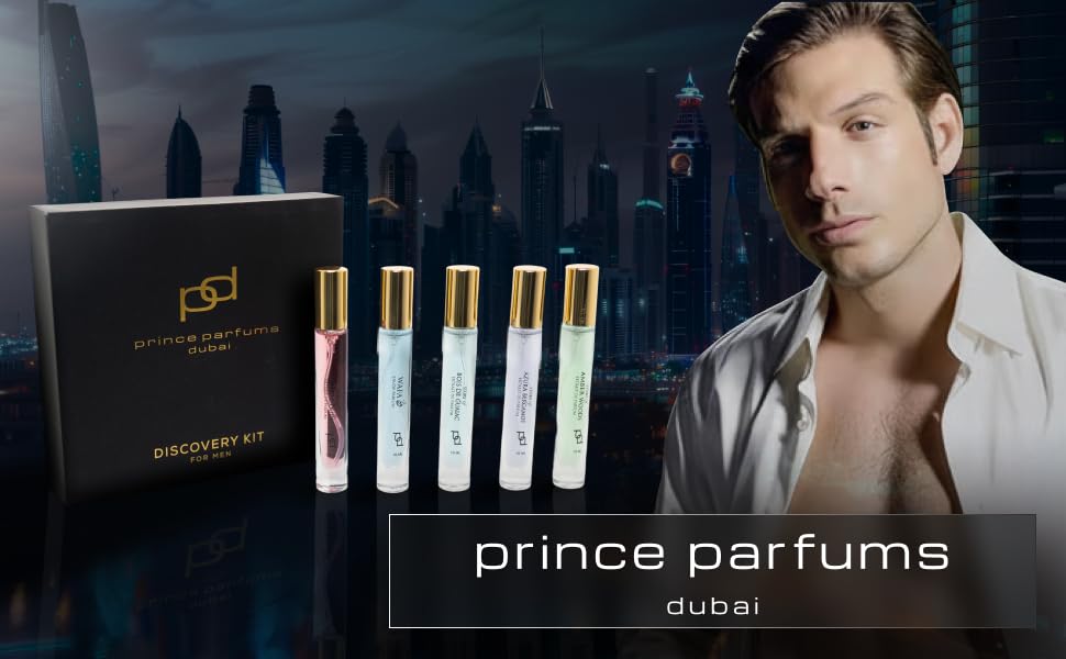 Prince Parfums Dubai – Men’s Discovery Kit: 5 x 10ml Extrait de Parfum Sprays (Wafa, Majestic Oudh, Bois de Guaiac, Azura Bergamot, Amber Woods)