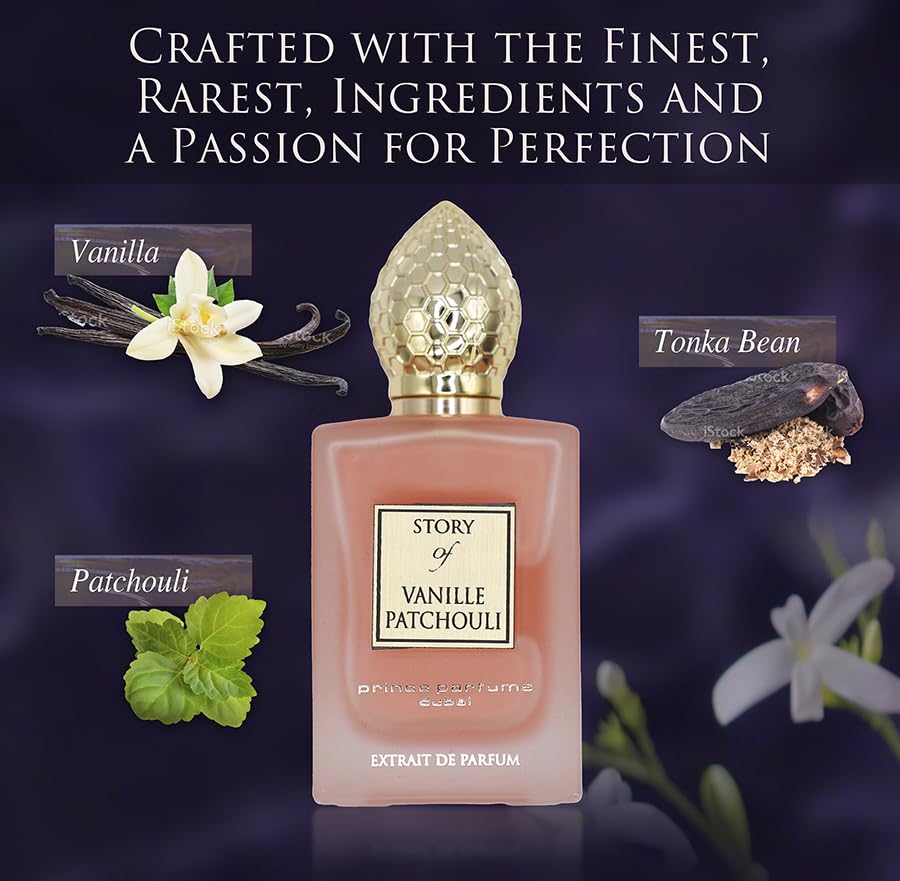 Prince Parfums Dubai – Story of Vanille Patchouli for Women | Extrait de Parfum, 3.4 oz