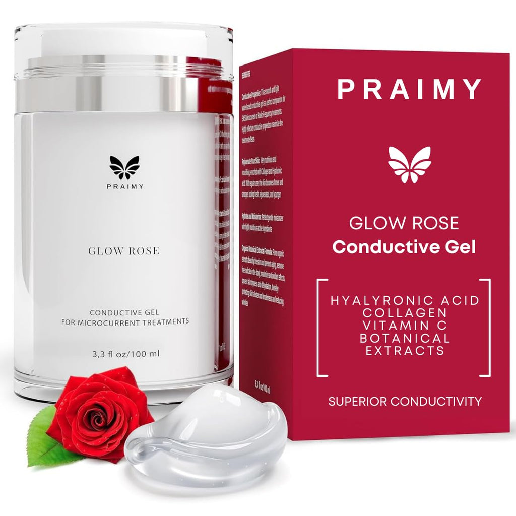 Praimy Glow Rose Premium Conductive Gel for Microcurrent & RF Devices — Strong Current, Consistent Lift