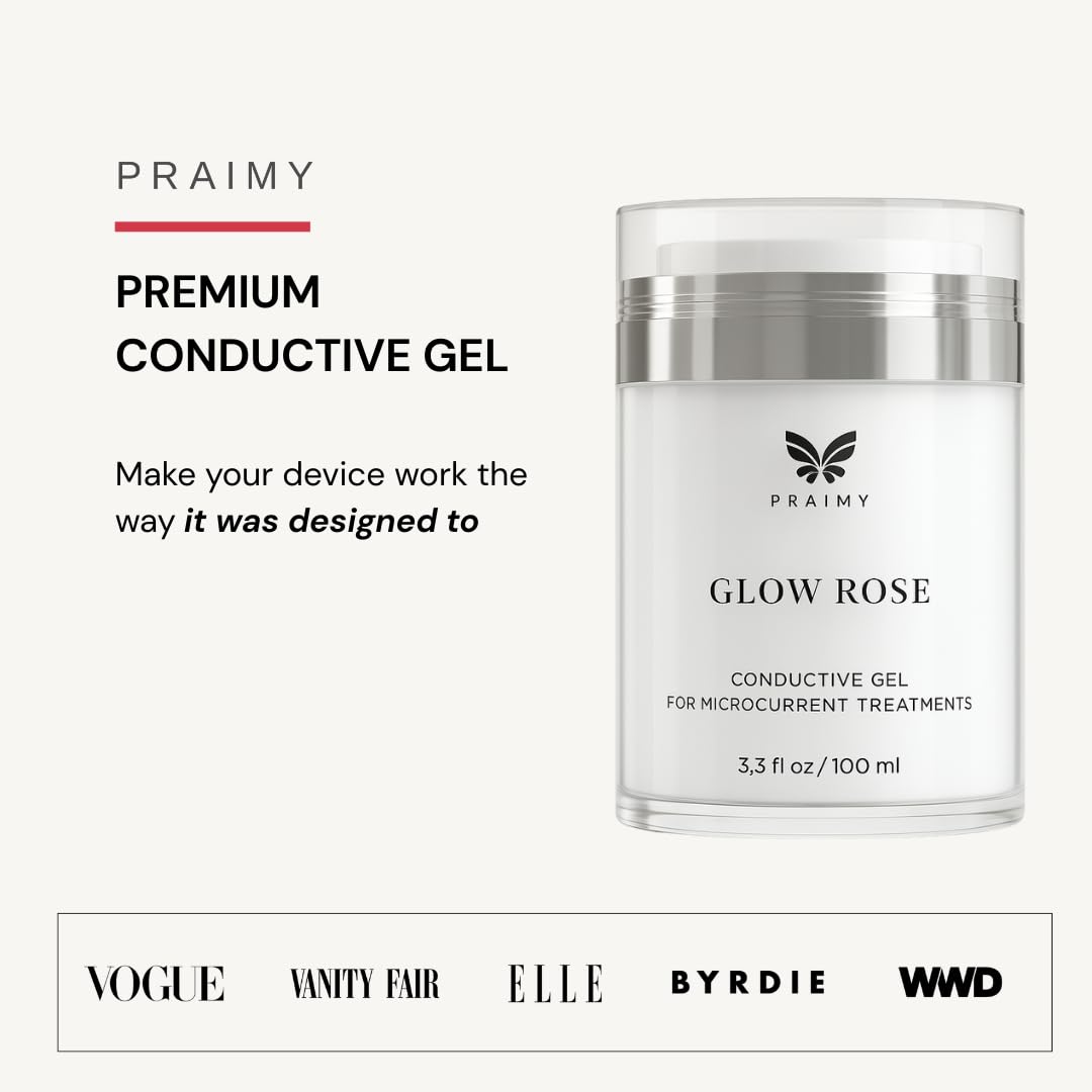 Praimy Glow Rose Premium Conductive Gel for Microcurrent & RF Devices — Strong Current, Consistent Lift