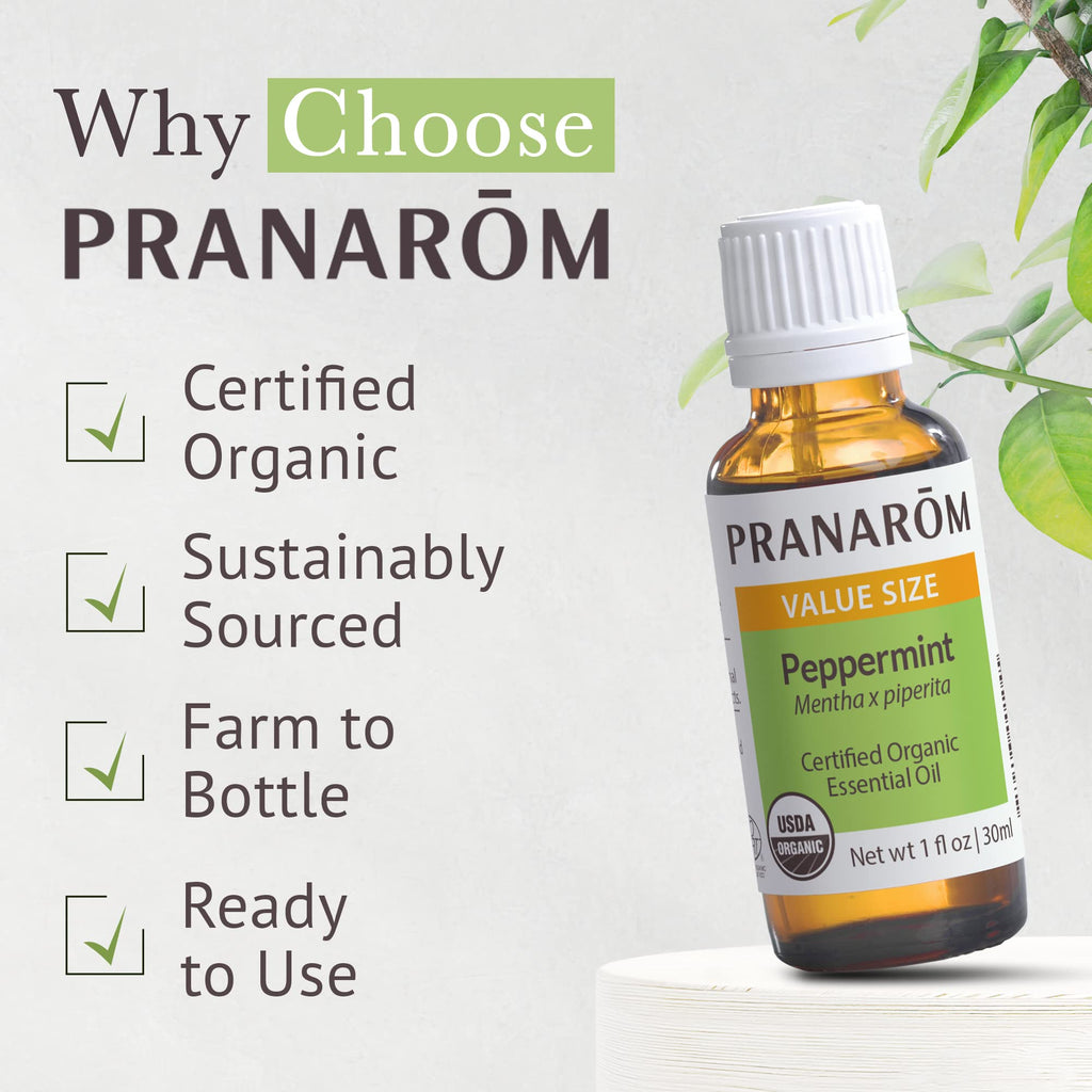 Pranarom USDA Organic Peppermint Essential Oil (30ml) – 100% Pure, Therapeutic Grade