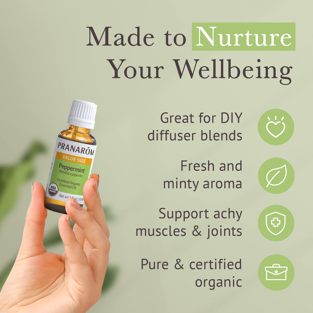 Pranarom USDA Organic Peppermint Essential Oil (30ml) – 100% Pure, Therapeutic Grade