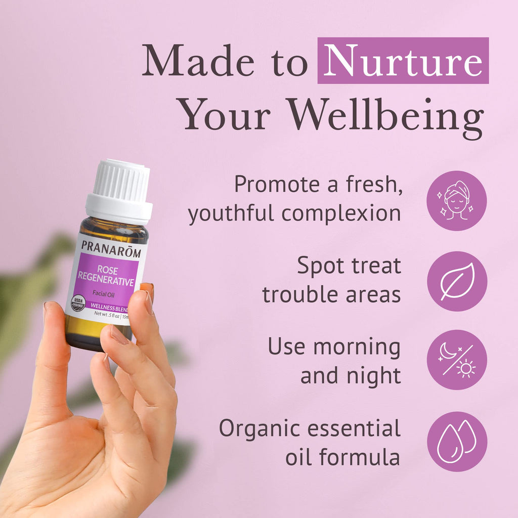 Pranarom Rose Regenerative Facial Essential Oil Blend (5ml) – Organic, 100% Pure for Skincare