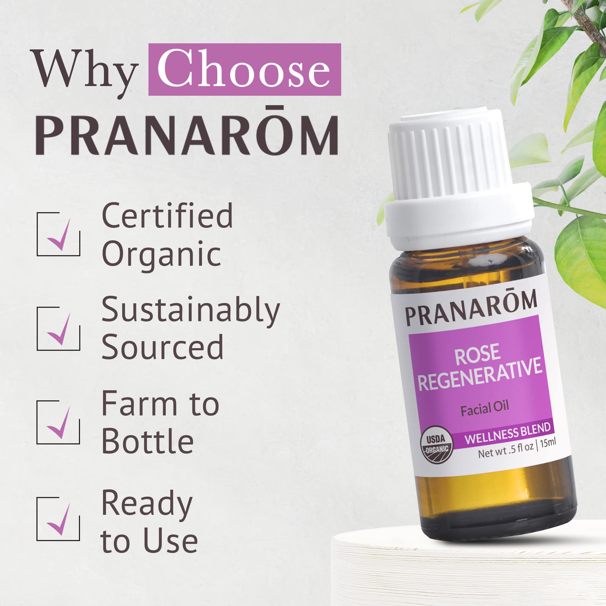 Pranarom Rose Regenerative Facial Essential Oil Blend (5ml) – Organic, 100% Pure for Skincare