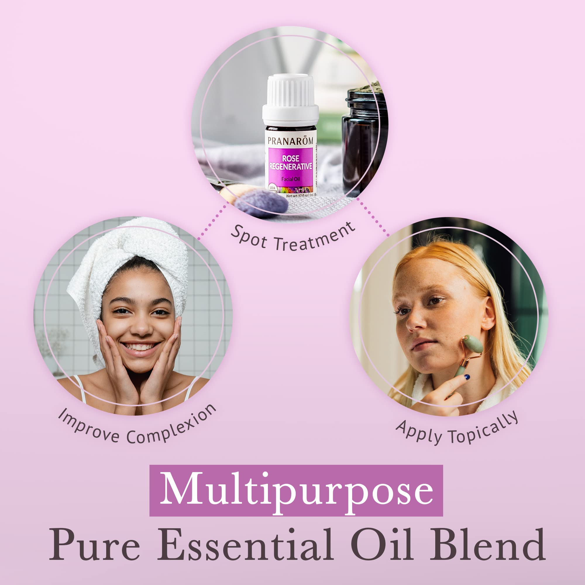 Pranarom Rose Regenerative Facial Essential Oil Blend (5ml) – Organic, 100% Pure for Skincare